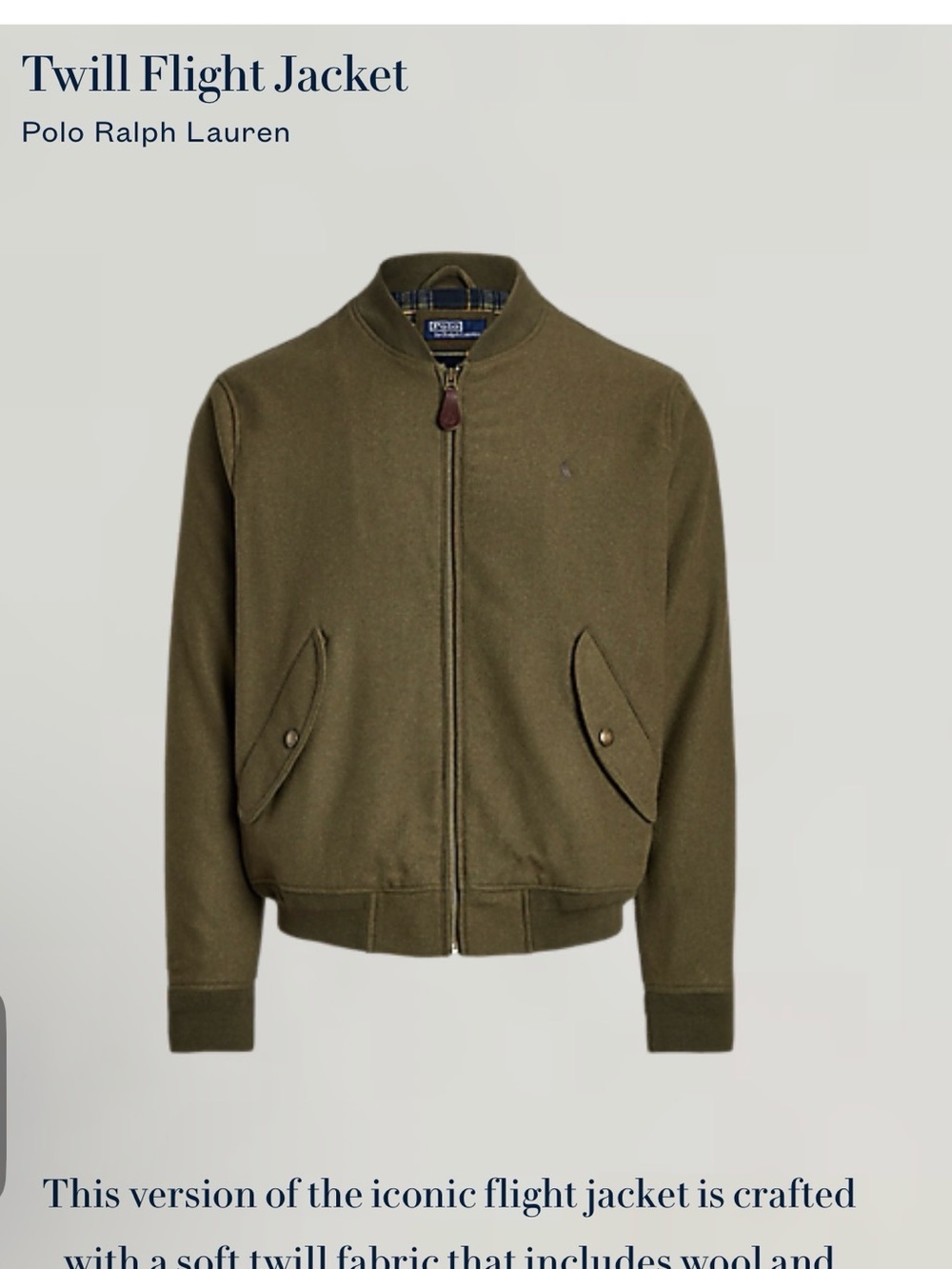 Polo by Ralph Lauren Olive Twill Bomber Jacket